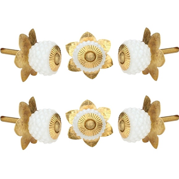 Other - SOLD (2) Sets Crystal White and Gold Floral Drawer Knobs